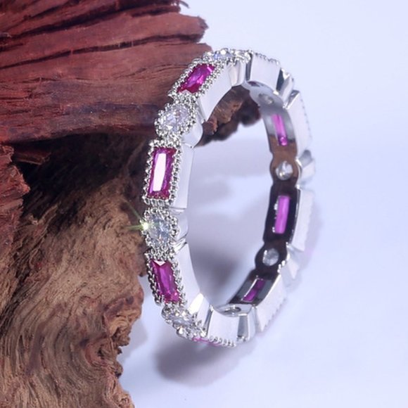 🦋   Stackable Trendy 925 Silver Plated Purple CZ Ring, FB16FA1105 - Picture 1 of 2